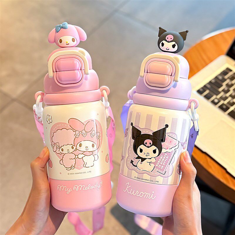 库洛米儿童吸管保温杯男女孩上学专用幼儿园食品级316不锈钢水壶