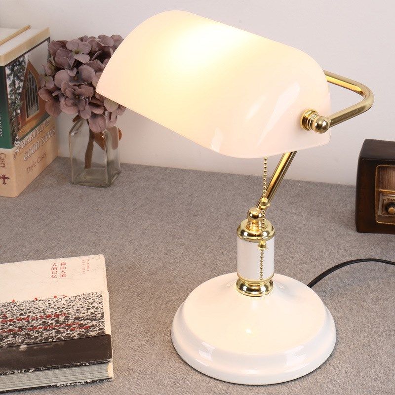 精选中古vintage银行复古台灯创意民国床头柜绿色玻璃灯具书房台