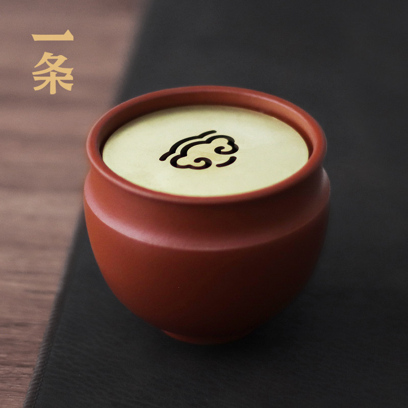 一条黄铜建水水盂茶洗朱泥紫砂干泡家用手工带盖洗缸功夫茶具配件