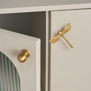 精选屿铜法式蜻蜓黄铜柜门拉手衣柜门抽屉橱柜家具轻奢柜子单孔小