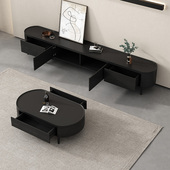 意式 极简电视柜茶几组合地柜烟熏实木皮电视柜小户型家具客厅矮柜