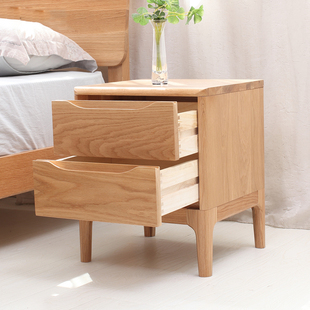 日式纯全实木床头柜白橡木卧室家具储物柜环保二斗柜置物灯桌