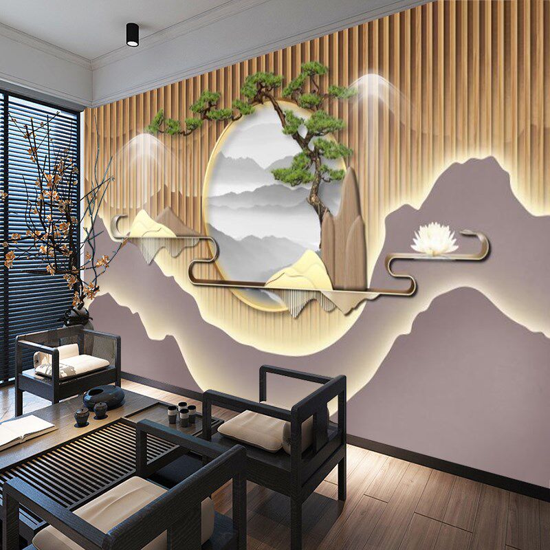 轻奢美容院前台背景墙纸养生会所足浴堂形象墙布8d采耳店装饰壁纸