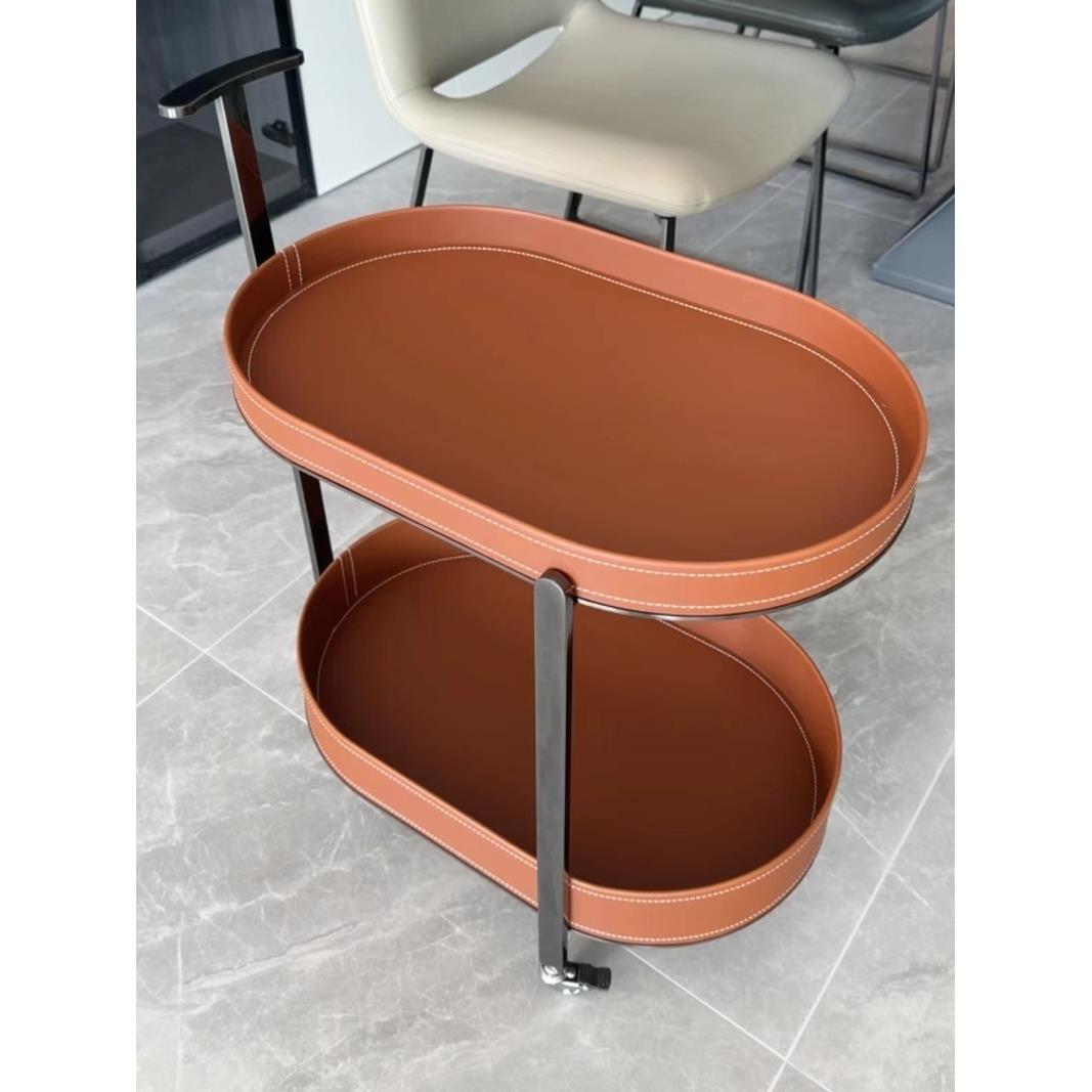 轻奢马鞍皮移动沙发边几小推车茶几客厅家用角几床头柜带轮置物架