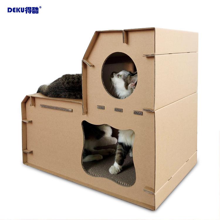 夏季猫爪板猫窝 DIY瓦楞纸猫房子猫屋猫别墅猫抓板磨爪器双层大号