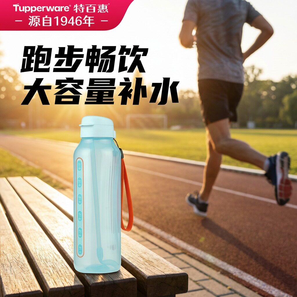 特百惠动感水力瓶1.2L跑步骑行杯子大容量水壶吨吨桶单层水杯户外