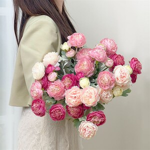 高品质露莲仿真花客厅餐桌室内绢花摆件洋牡丹装饰花 北夏家居