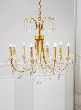 SY轻奢全铜雨弧水晶吊灯简欧美法式现代蜡烛款客厅餐厅房间卧室灯