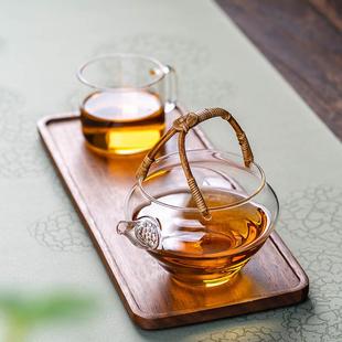 藤编提梁耐热玻璃公道杯家用冷泡茶壶手工复古轻奢公杯