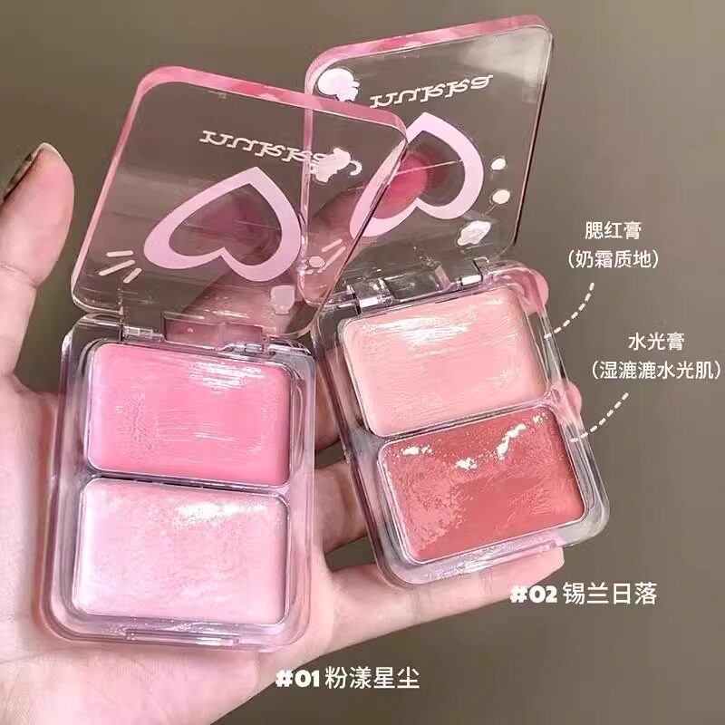 轻松get韩女水光肌~水光腮红膏双拼高光盘脸部自然提亮清透伪素颜