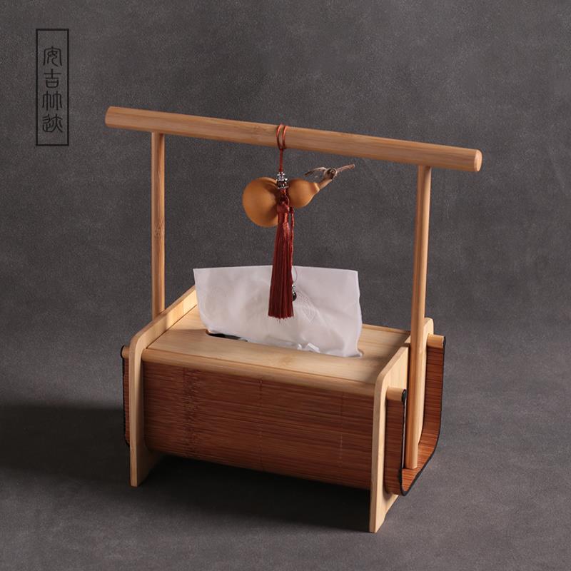 中式水果盘竹编纸巾盒家用客厅收纳盒轻奢酒店民宿抽纸盒葫芦装饰