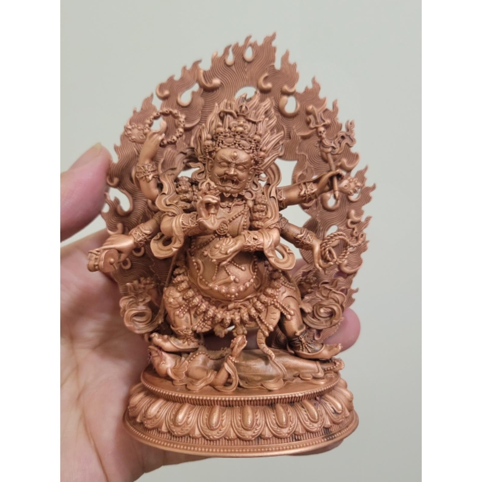 藏传纯铜六臂玛哈嘎拉护法佛像摆件尼泊尔工艺大黑天财神红铜供奉