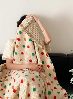 Minimal Concept韩国小众彩色新年波点氛围感双面羊羔绒暖肤毯子