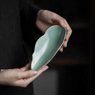 稀雀 山明汝瓷汝窑仿古豆青釉轻舟茶则