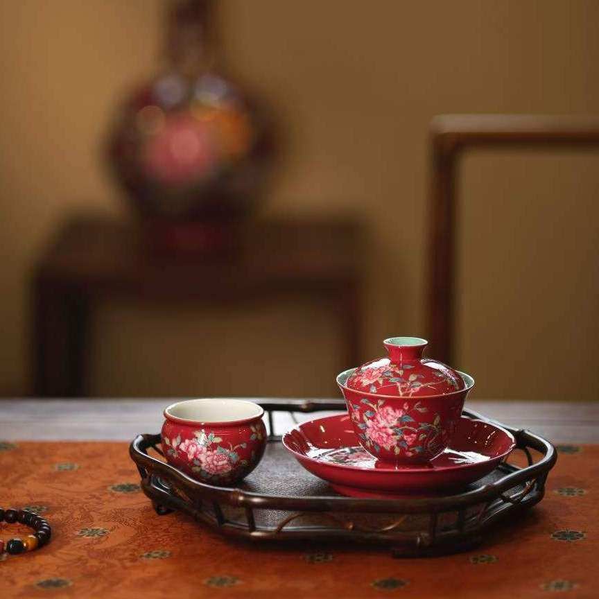 稀雀 溢珍堂 胭脂红石榴花盖碗 缸杯 胭脂红牡丹花口壶承,餐饮具,功夫茶具,淘宝优惠券,粉丝福利购,淘宝优惠卷