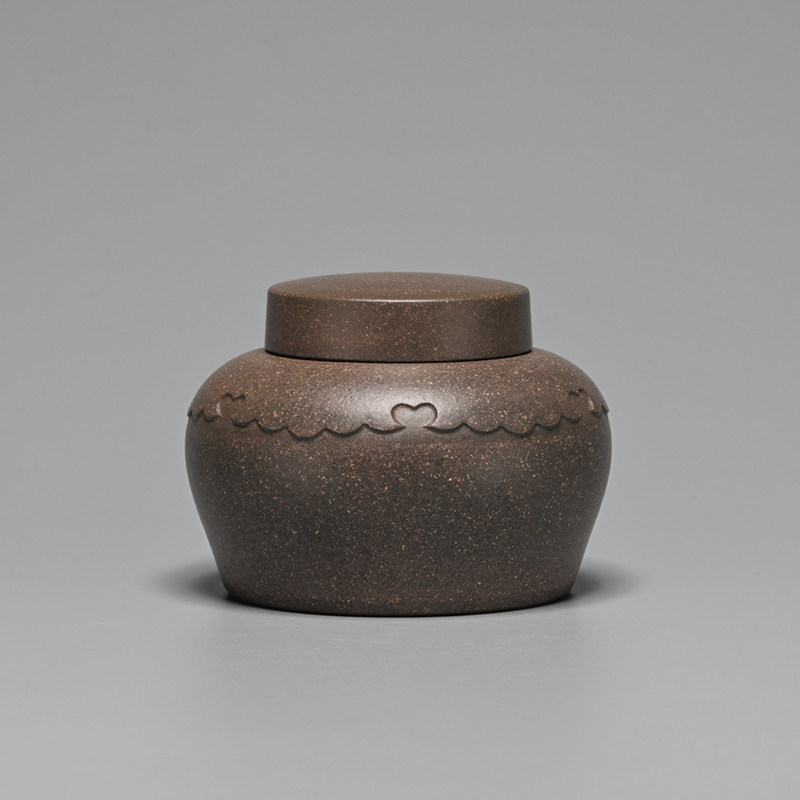 稀雀 铁画轩 云肩如意茶入蟹壳青紫砂茶叶罐 高8*肚径11*内口径6