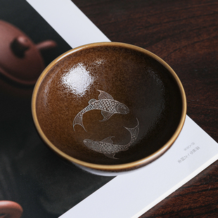 稀雀 吉州窑非遗 文丘 瑞鱼呈祥 鱼子纹天目双鱼天目盏