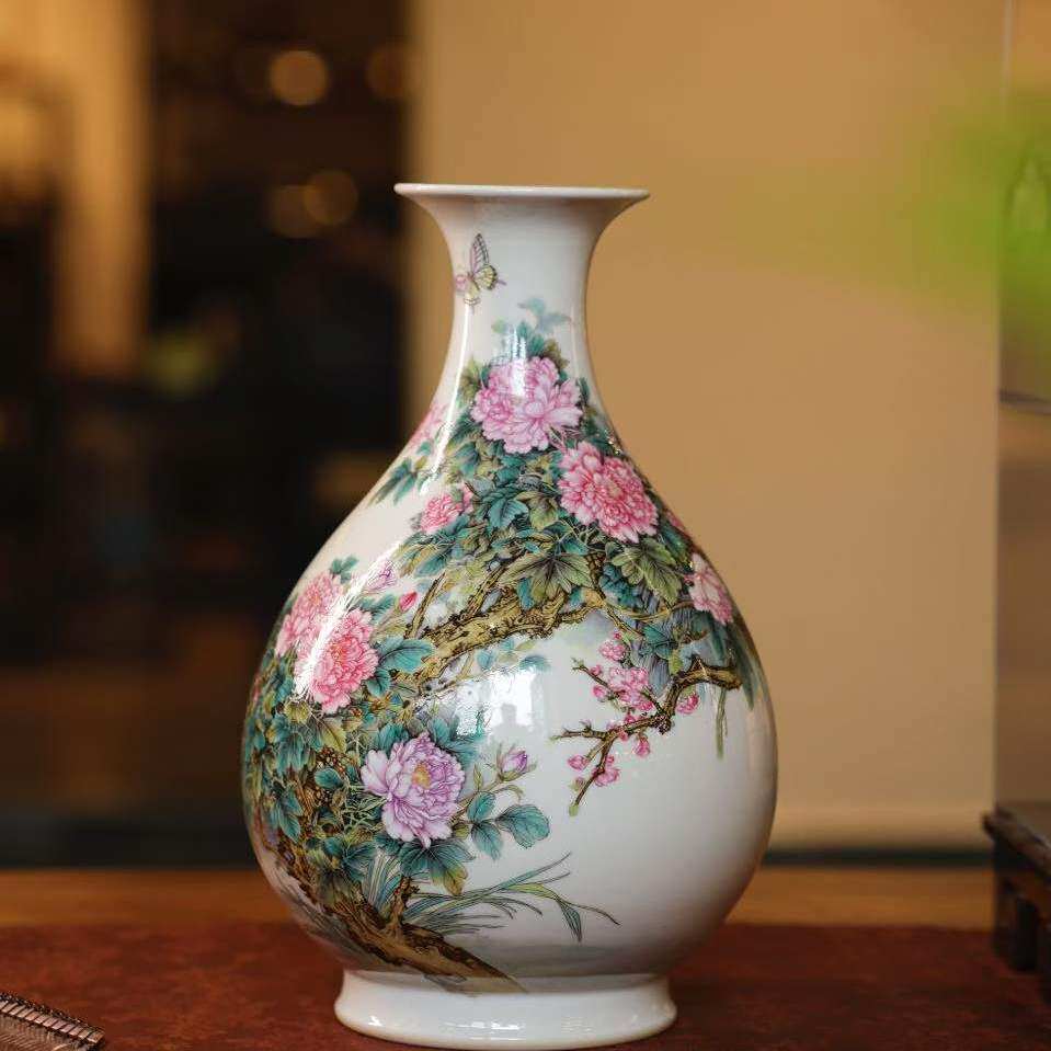 稀雀x溢珍堂木芙蓉花玉壶春瓶 景德镇粉彩重工花瓶摆件收藏级花器