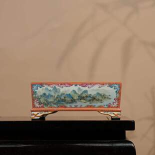 稀雀溢珍堂 重工粉彩山水花盆 孤品摆件