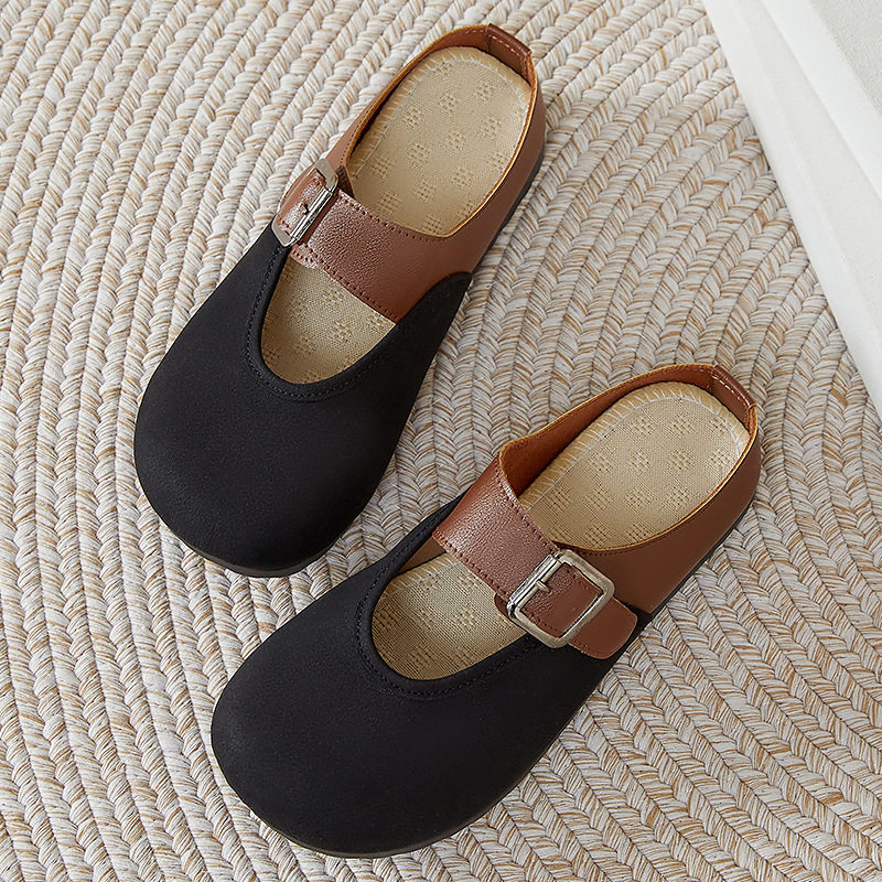 包头半拖鞋女款外穿新款夏天复古日系休闲平底丑萌软底勃肯鞋子女