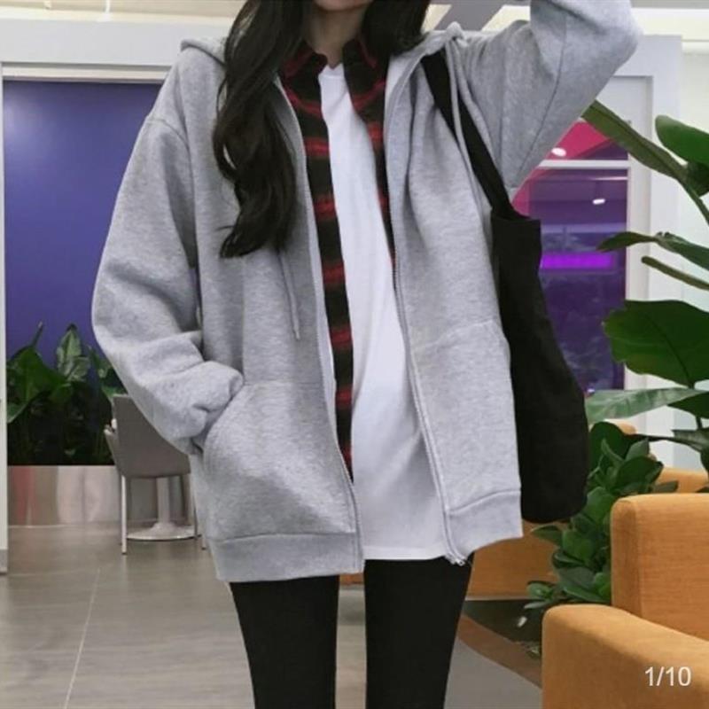 灰色卫衣女拉链纯色卫衣2025春季薄款学生运动外套宽松百搭上衣秋