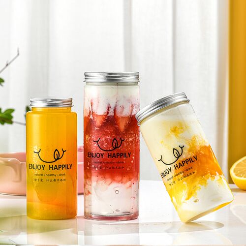 商用一次性奶茶包装瓶塑料大口果汁饮品杯圆形直筒冷泡外卖打包杯