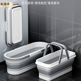 折叠拖把桶特厚搓洗桶带滚轮水桶塑料长方形洗拖把专用桶家用桶