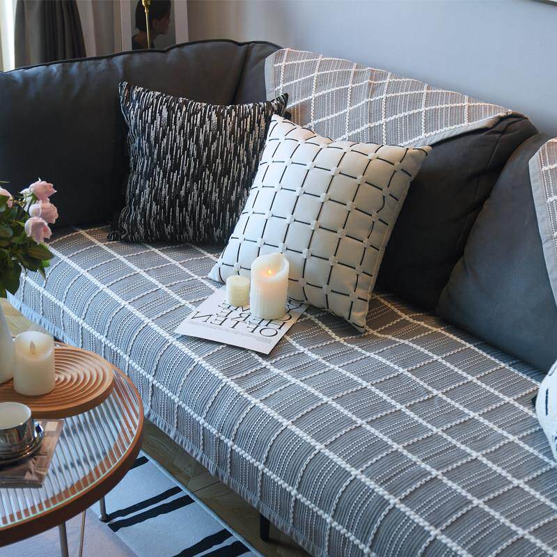 定做春夏北欧沙发垫简约现代布艺巾四季通用坐垫防滑套垫子罩格子