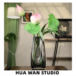 旺苍 | 烟灰色原色料加厚水晶玻璃花瓶百合向日葵高级感餐厅客厅