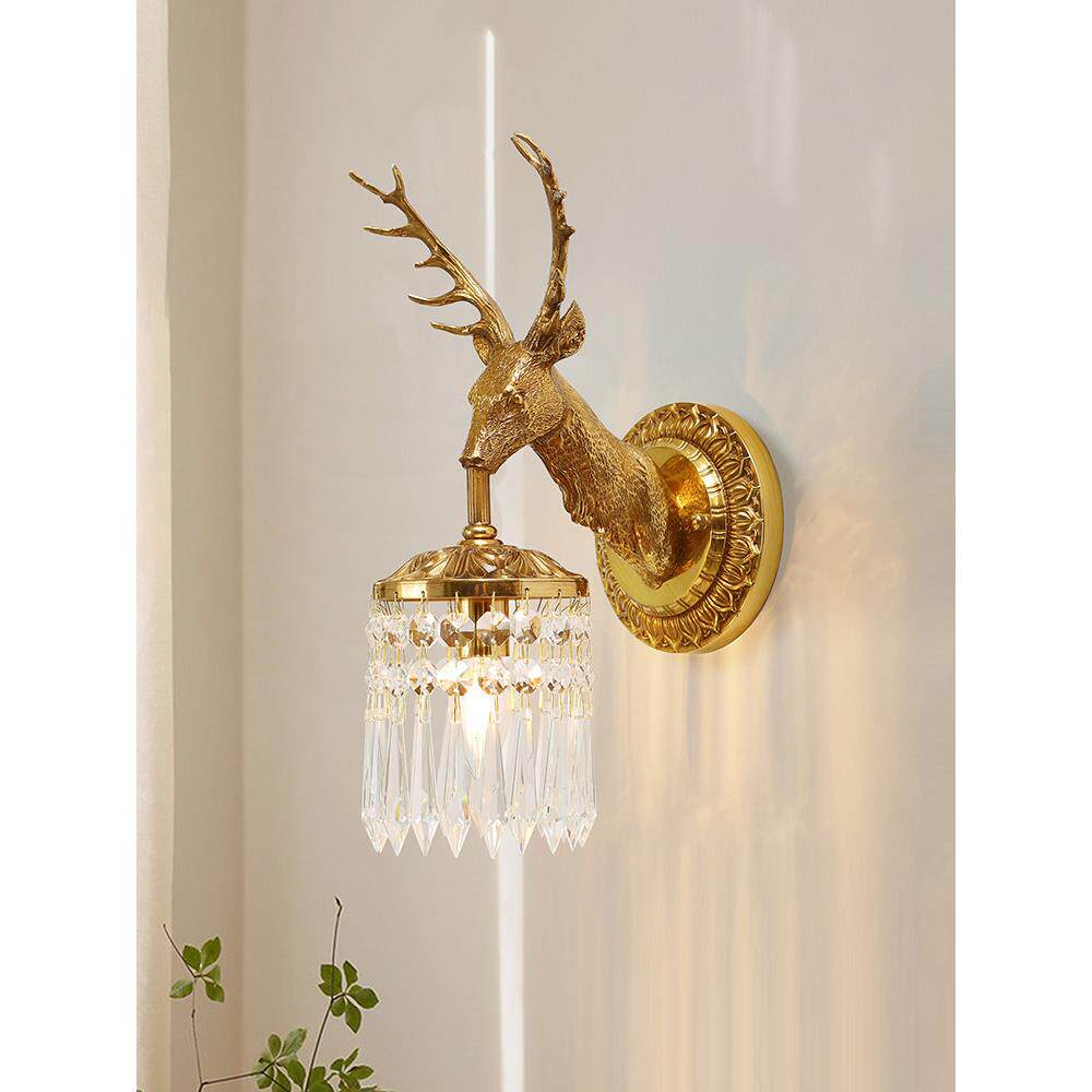 杰瑞唐宝 鹿头全铜壁灯法式奢华覆古创意欧式别墅客厅卧室床头灯