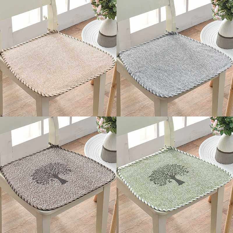 WBZ7马蹄形椅子垫子夏天办公室坐垫薄棉麻餐桌椅垫带绑带透气家用