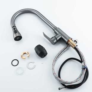 铜芯灰色厨房洗菜盆抽拉式水龙头家用水槽洗碗池旋转冷热水龙头厂