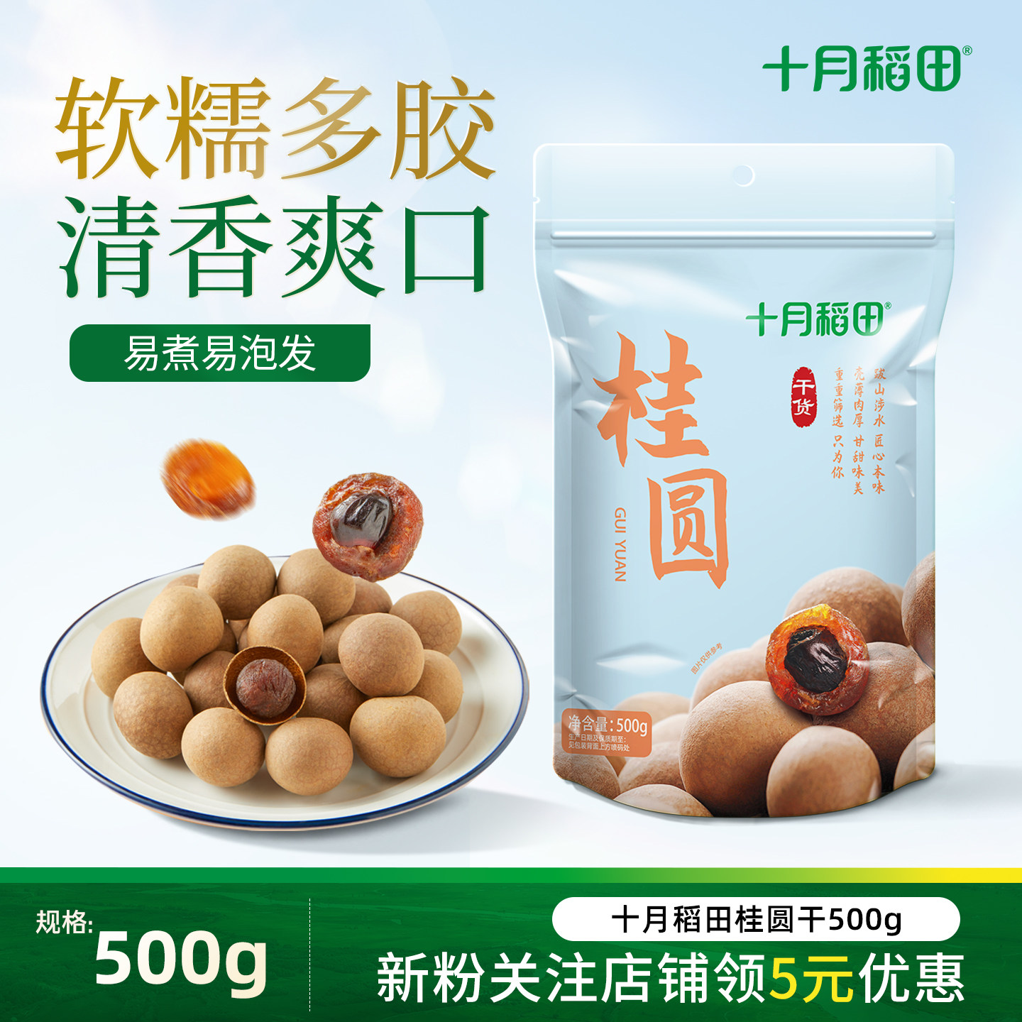 十月稻田 桂圆干龙眼肉干货泡茶水核小肉厚500g炖汤煲粥搭配1斤装