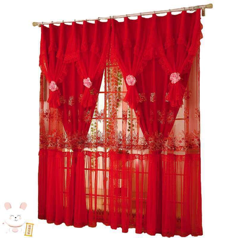 新房窗帘结婚卧室温馨新婚房农村清新喜庆浪漫婚庆遮光大红色窗