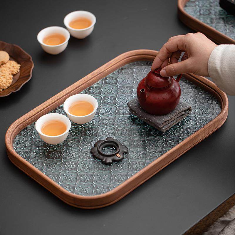 日式海棠花玻璃托盘茶室水果点心盘功夫茶具小茶台茶道干泡茶盘,餐饮具,整套茶具,淘宝优惠券,粉丝福利购,淘宝优惠卷