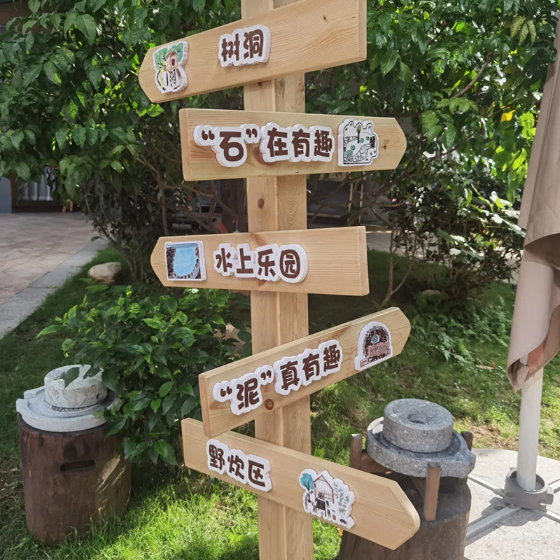 木质防腐指示牌幼儿园指引路标识牌立式导视牌网红立式导向牌定制