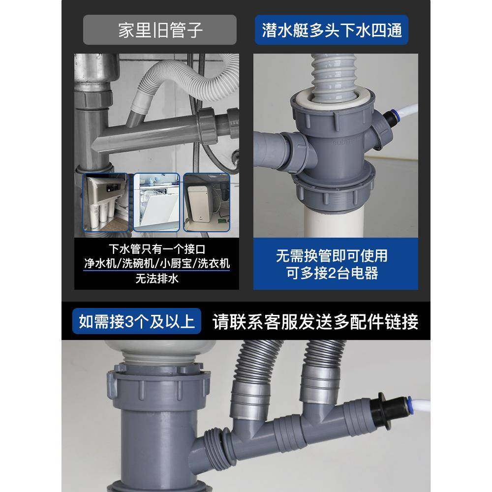 厨房下水管三通接头洗碗机净水器下水管道排水管接口对接器,家装主材,下水器,淘宝优惠券,粉丝福利购,淘宝优惠卷