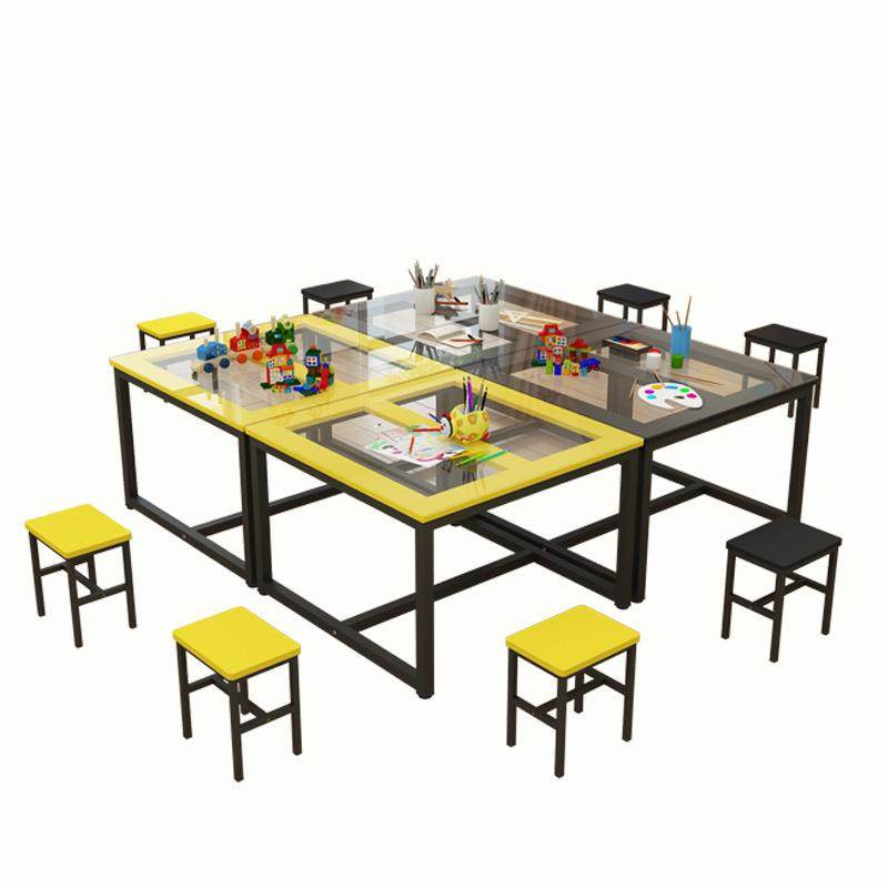 少儿美术桌托管班幼儿园补习班课桌椅绘画桌培训机构画室玻璃桌子