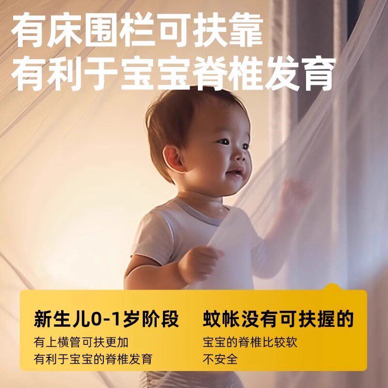 丸丫防摔蚊帐儿童 婴儿床围栏专用蚊帐 202O4款蒙古包家用一体式
