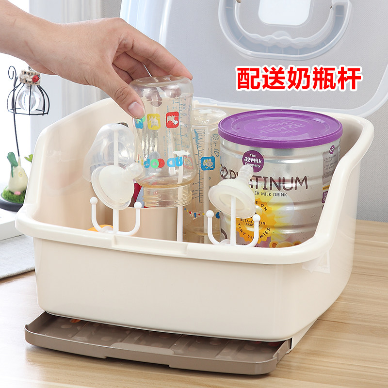 婴儿奶瓶收纳箱带盖防尘便携式小号沥H水干燥架宝宝餐具储存收纳