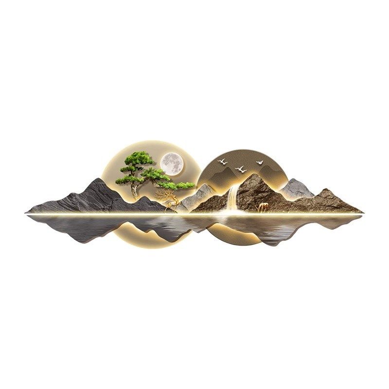 靠山图氛围灯画新中式客厅装饰画大气沙发背景墙挂画V卧室LED壁灯