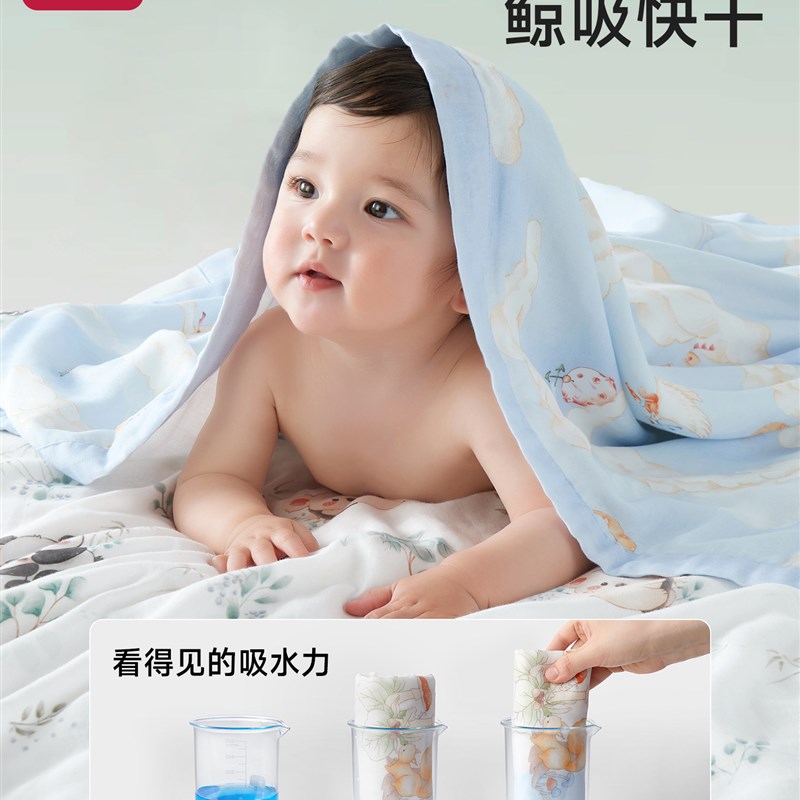 婴儿竹棉纱布浴巾宝宝洗澡专用新生儿童纯棉a类超软6层.大尺寸裹