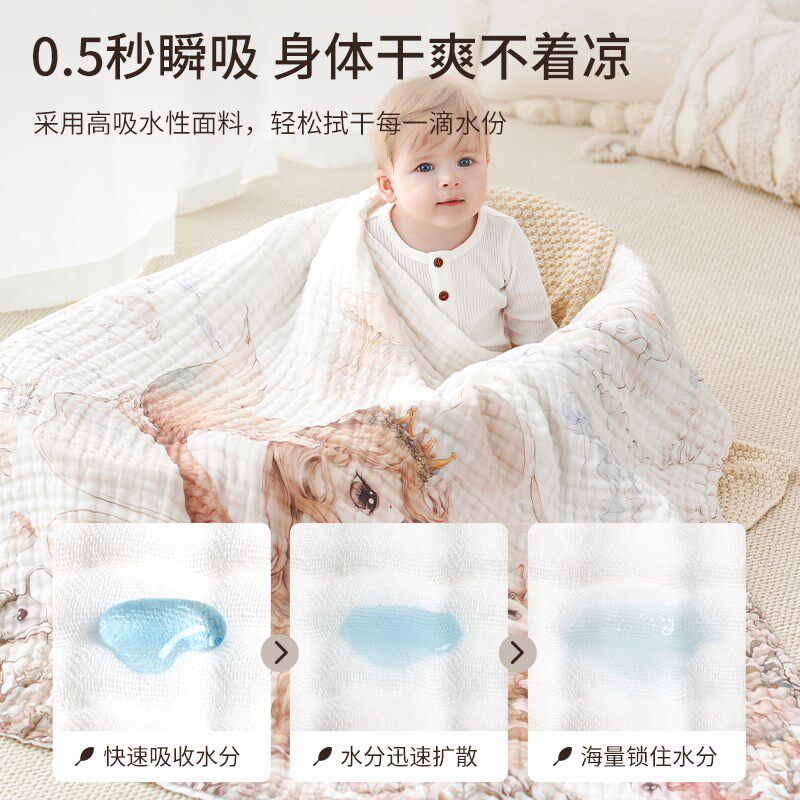丹麦安徒生婴儿纱布浴巾新生儿宝宝专用儿童巾6P层纯棉a类裹巾纯