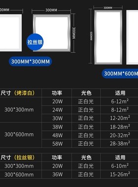 集成吊顶led灯300x300x600铝扣板厨房卫生L间灯嵌入式30x60平板灯
