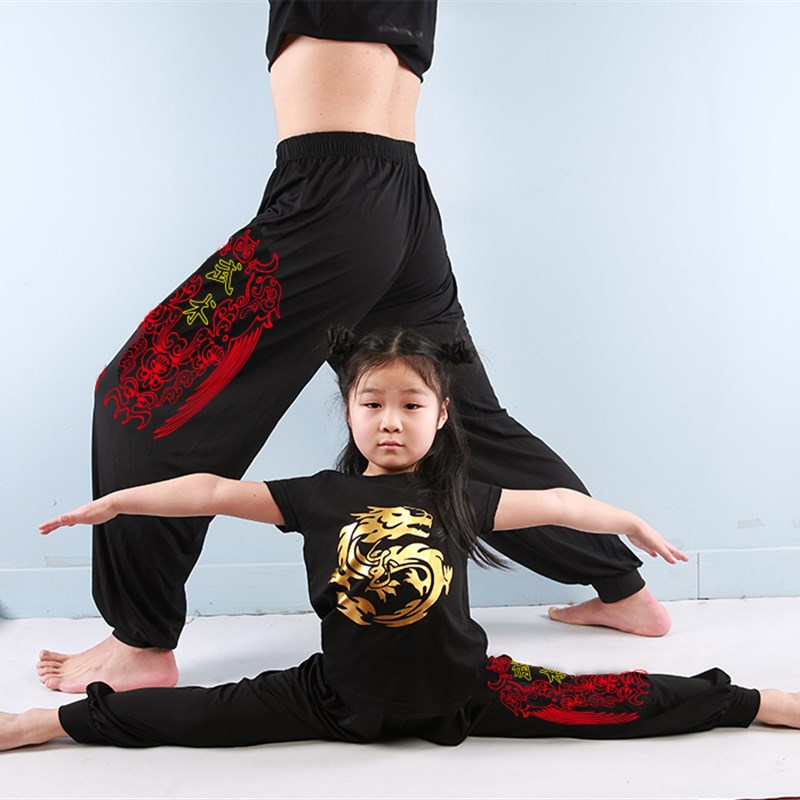 中国风儿童武术训练o裤练功裤子宽松束脚武术裤 夏季灯笼裤太极裤