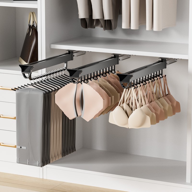 裤架伸缩滑轨衣柜内置衣r架顶装抽拉式裤抽家用收纳内衣裤吊带挂