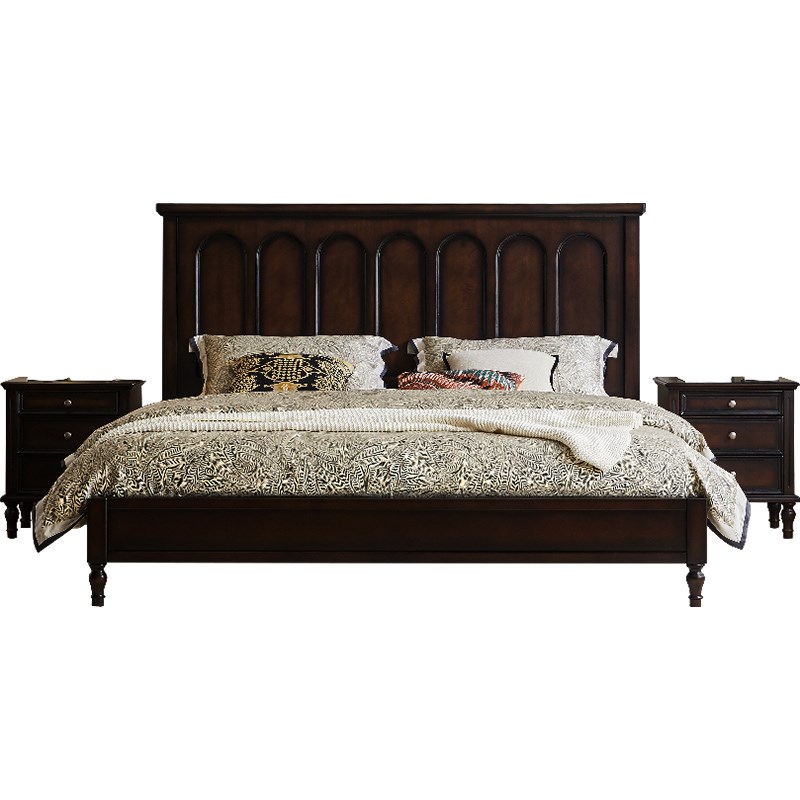 复古风实木床1米8美式床胡桃色法式罗马双人主P卧床中古1米5次卧