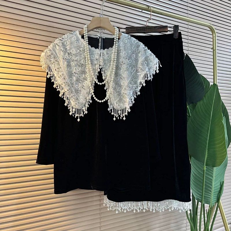 大码女装a娃娃领钻点钉珠流苏边上衣半身裙胖妹妹秋季款显瘦两件,女装/女士精品,大码套装,淘宝优惠券,粉丝福利购,淘宝优惠卷