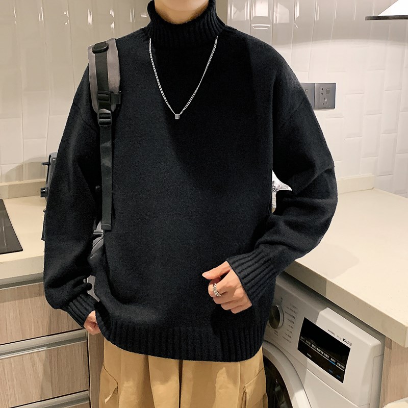 冬季加厚a保暖高领毛衣男士青年学生白色针织衫线衣打底衫帅气潮