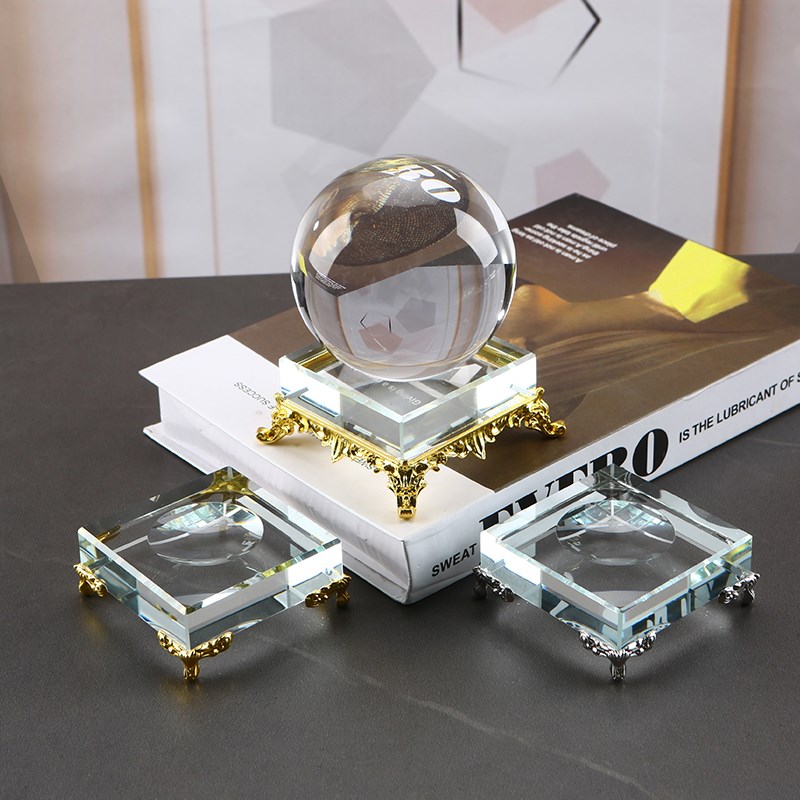 水晶球底座玻璃透明底座圆球展示方块球形收纳摆件T金属展示架凹